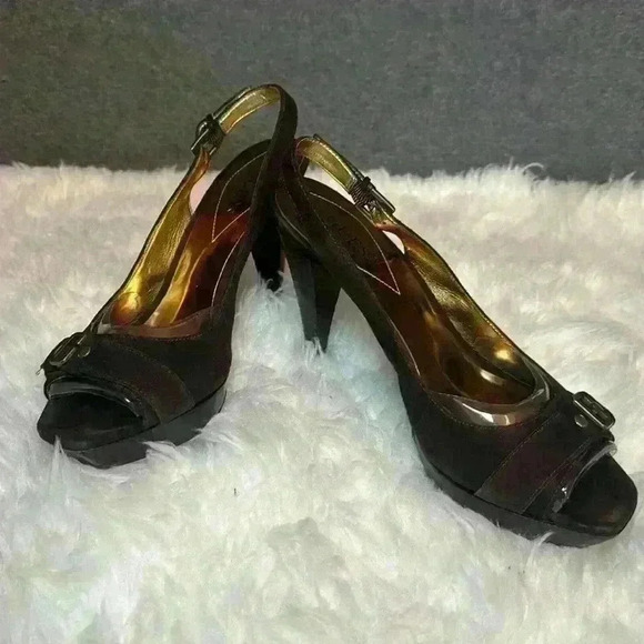 Guess Wgleona Vintage Dark Brown Suede 4” Heels with Back Strap Womens Size 6.5 - Picture 5 of 16